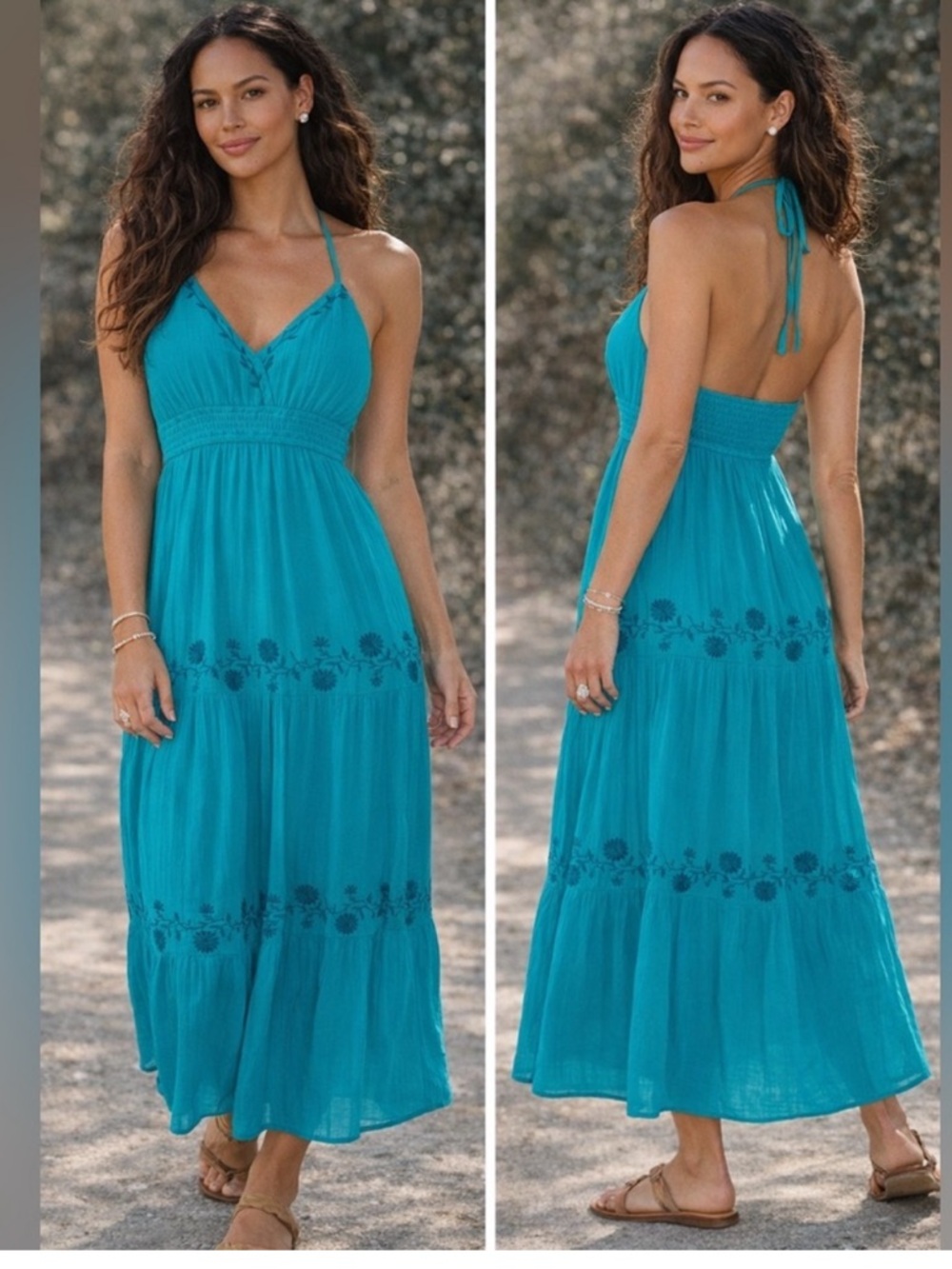 Lovestitch Embroidered Halter Maxi Dress | size L | NWT